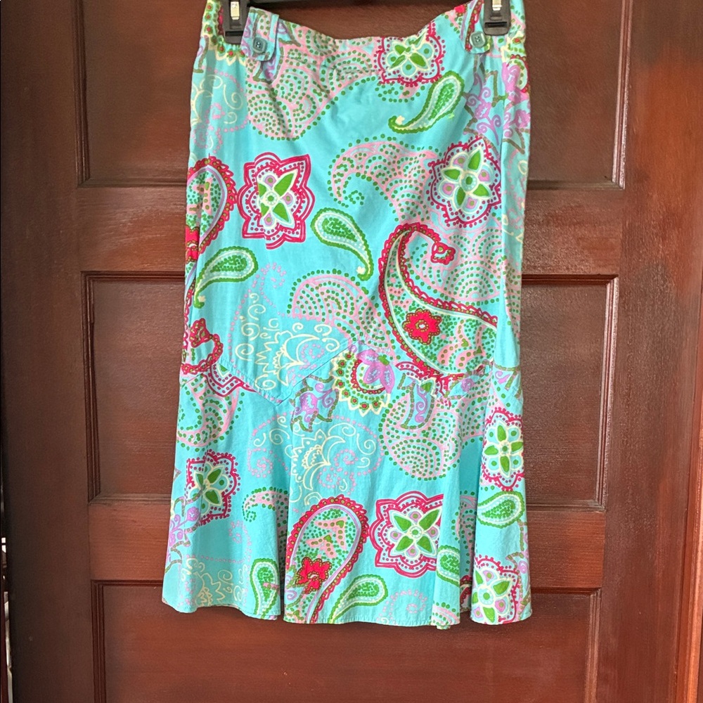 MaxMara Turquoise Floral Paisley Midi Skirt